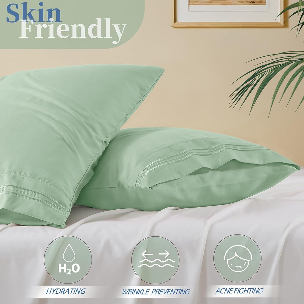 Vonty 2 Pack Sage Green Standard Pillowcases, 20x26, 1800 Microfiber