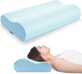 Anvo Memory Foam Pillow, Neck Contour Cervical Orthopedic Bed Pillow for Sleeping Side Back Stomach Sleeper, Ergonomic Design for Neck and Shoulder Pain Relief, Blue White, Firm