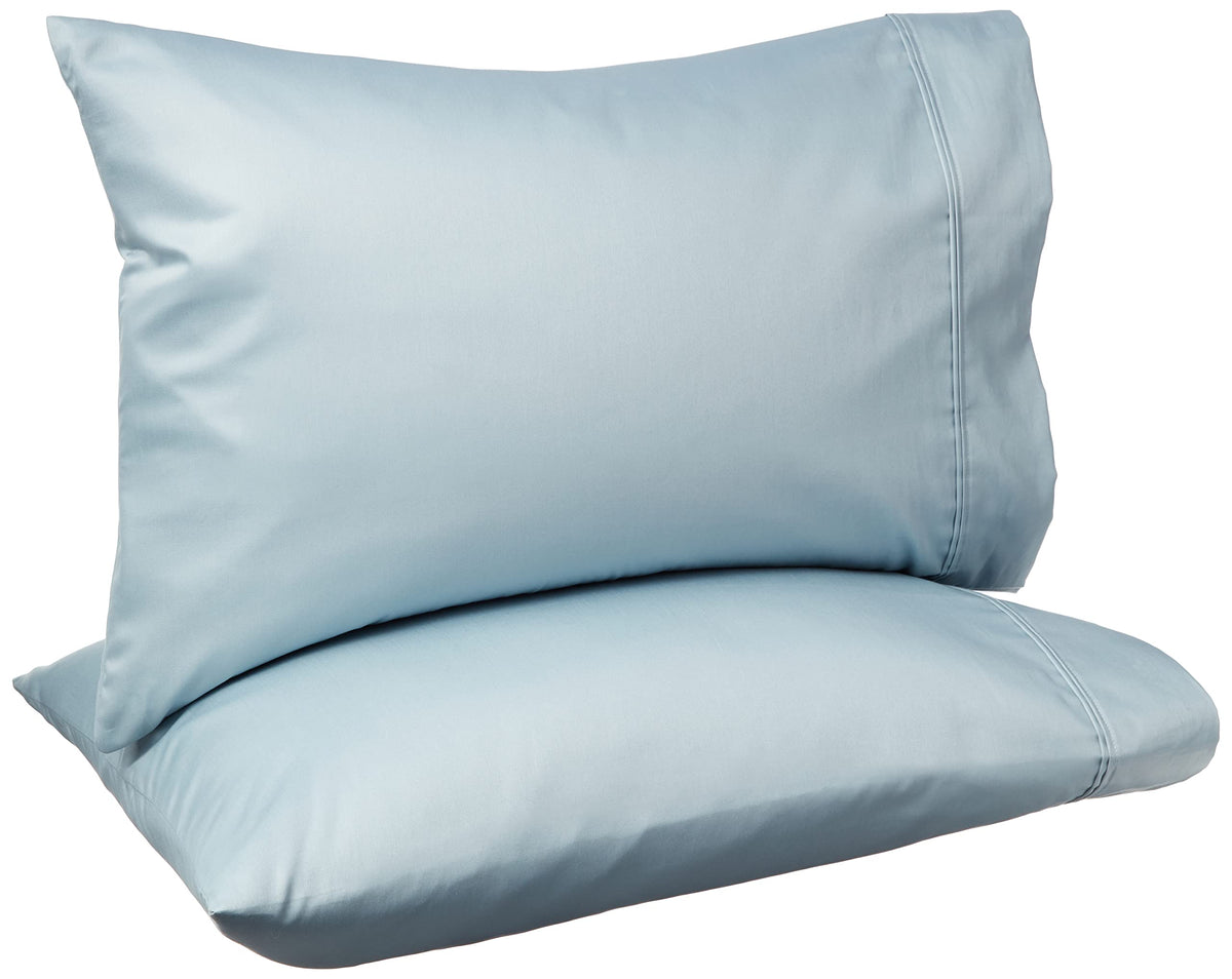 Amazon Basics 400 Thread Count 100% Cotton Pillow Cases, Soft, Wrinkle Resistant, Sateen Weave, Standard Size, 30" x 20", Dark Gray, Set of 2