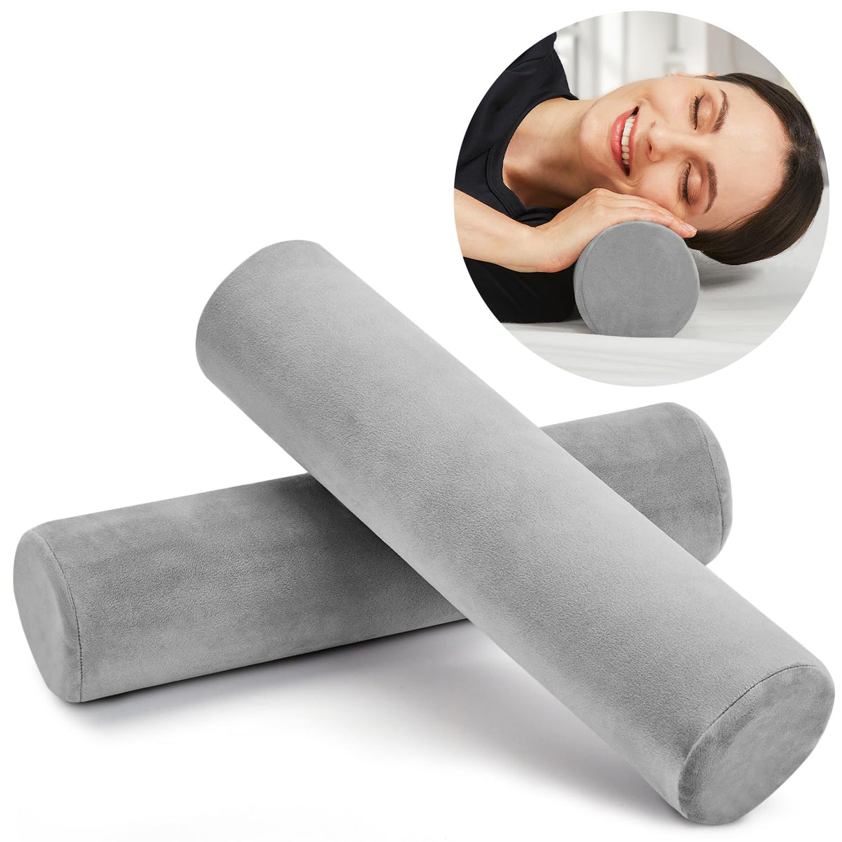 AllSett Health Firm Round Bolster Pillow - Memory Foam Cervical Neck Roll Pillow for Sleeping