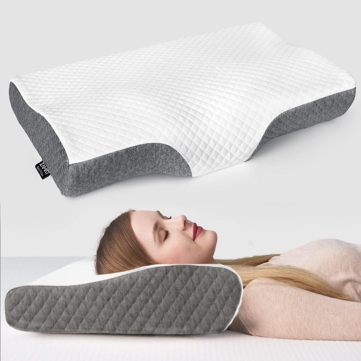 ZAMAT Memory Foam Pillow for Neck Pain Relief, Adjustable Orthopedic Ergonomic Cervical Pillow for Sleeping with Washable Cover, Bed Pillows for Side, Back, Stomach Sleepers