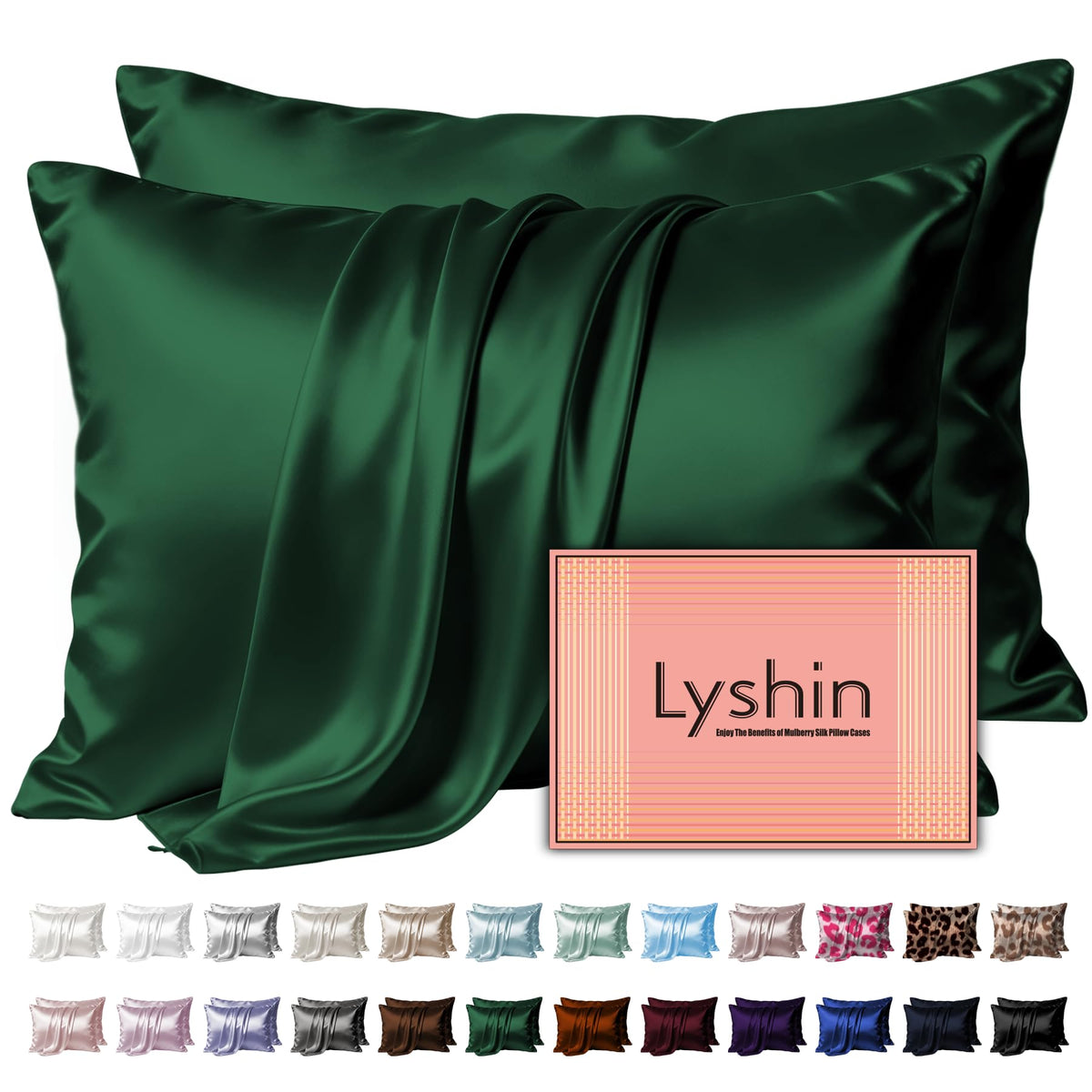 LYSHIN White Silk Pillow Cases Standard Size with Hidden Zipper