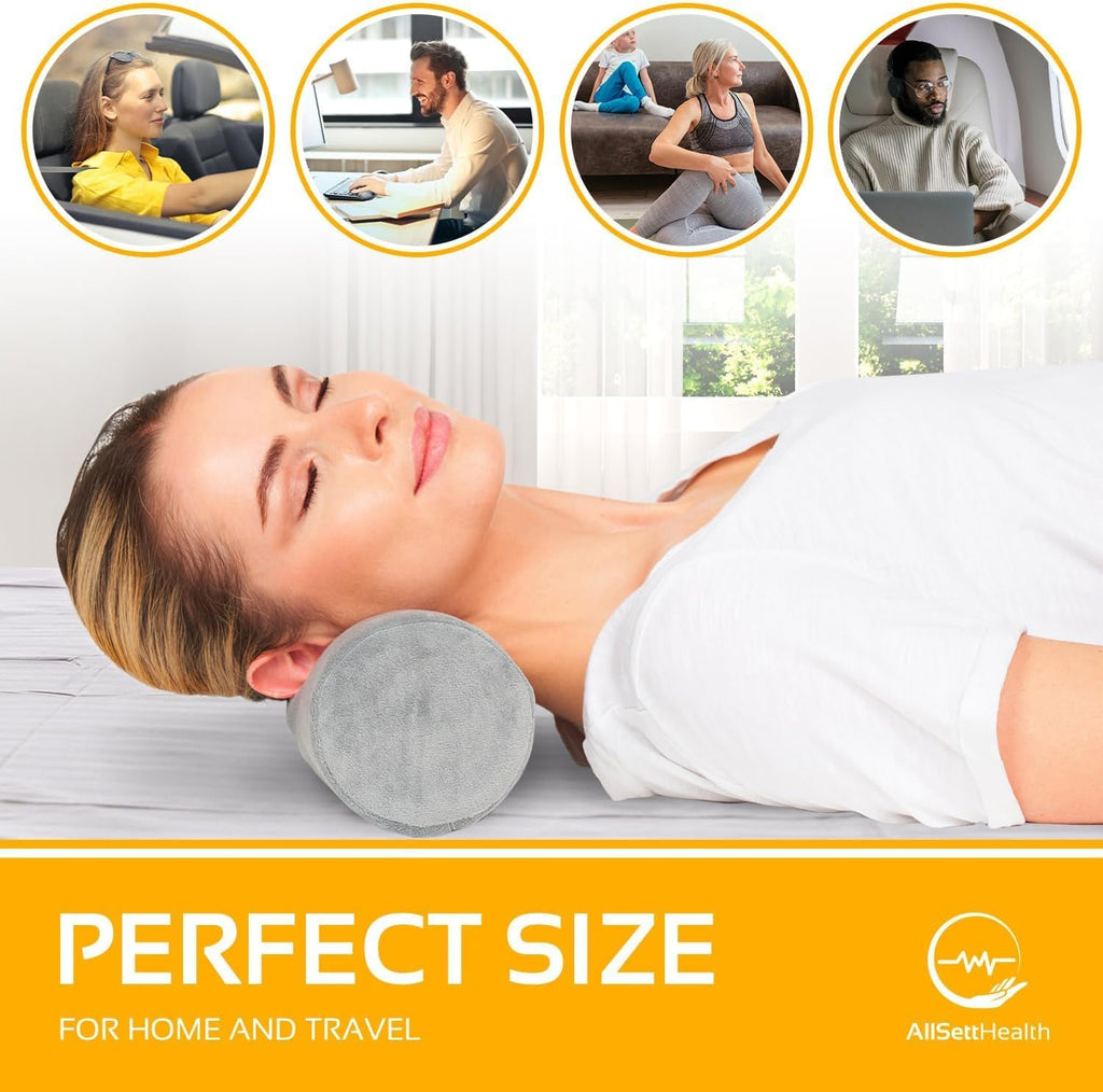 AllSett Health Firm Round Bolster Pillow - Memory Foam Cervical Neck Roll Pillow for Sleeping