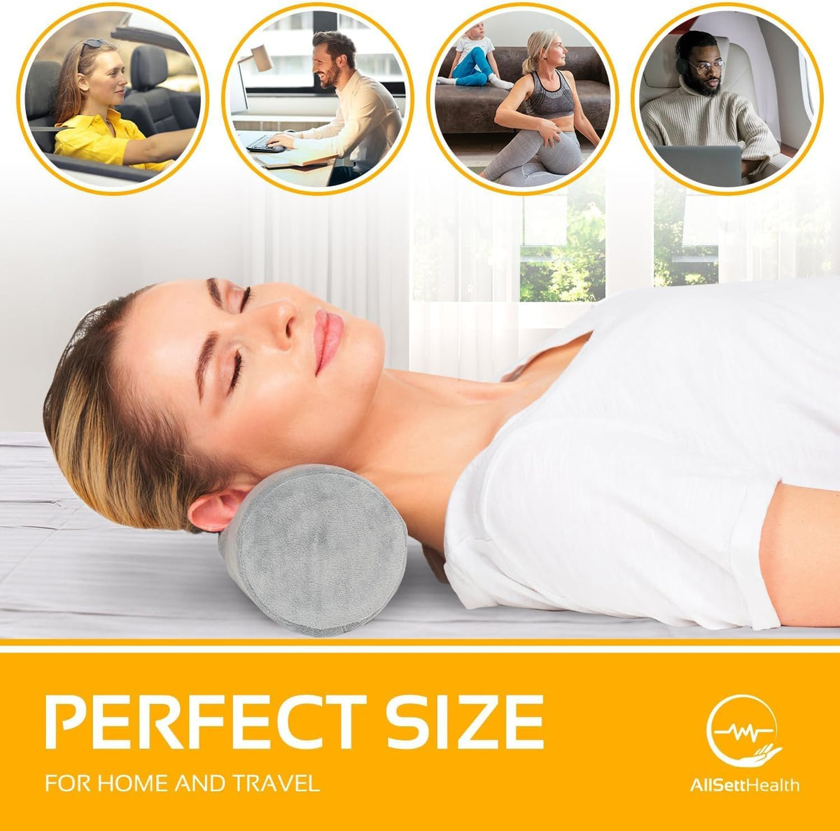 AllSett Health Firm Round Bolster Pillow - Memory Foam Cervical Neck Roll Pillow for Sleeping