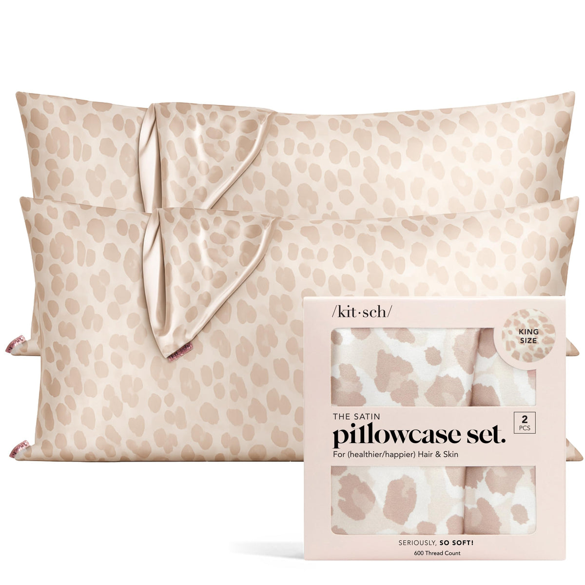 Kitsch Satin Pillowcase with Zipper - 2 pcs King Size, Ivory