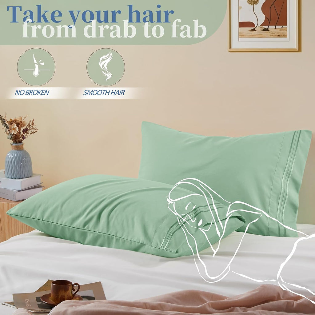 Vonty 2 Pack Sage Green Standard Pillowcases, 20x26, 1800 Microfiber