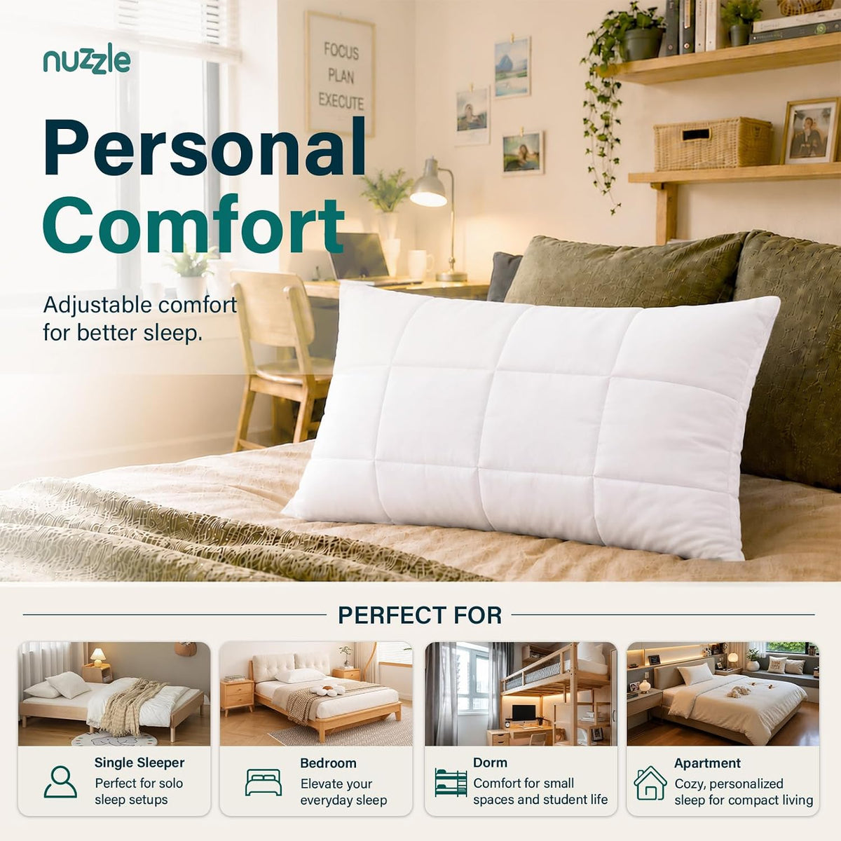 Nuzzle Pillow Standard Adjustable Neck Pillow,Soft Luxury Hotel Feel