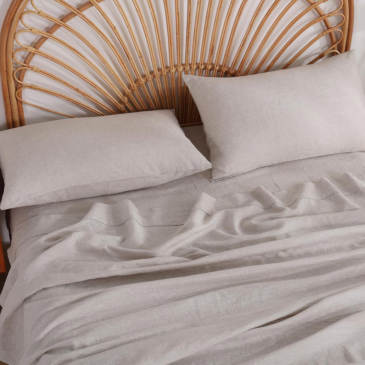 100% French Linen Pillowcase Set of 2, Natural Pure Linen Pillow Covers