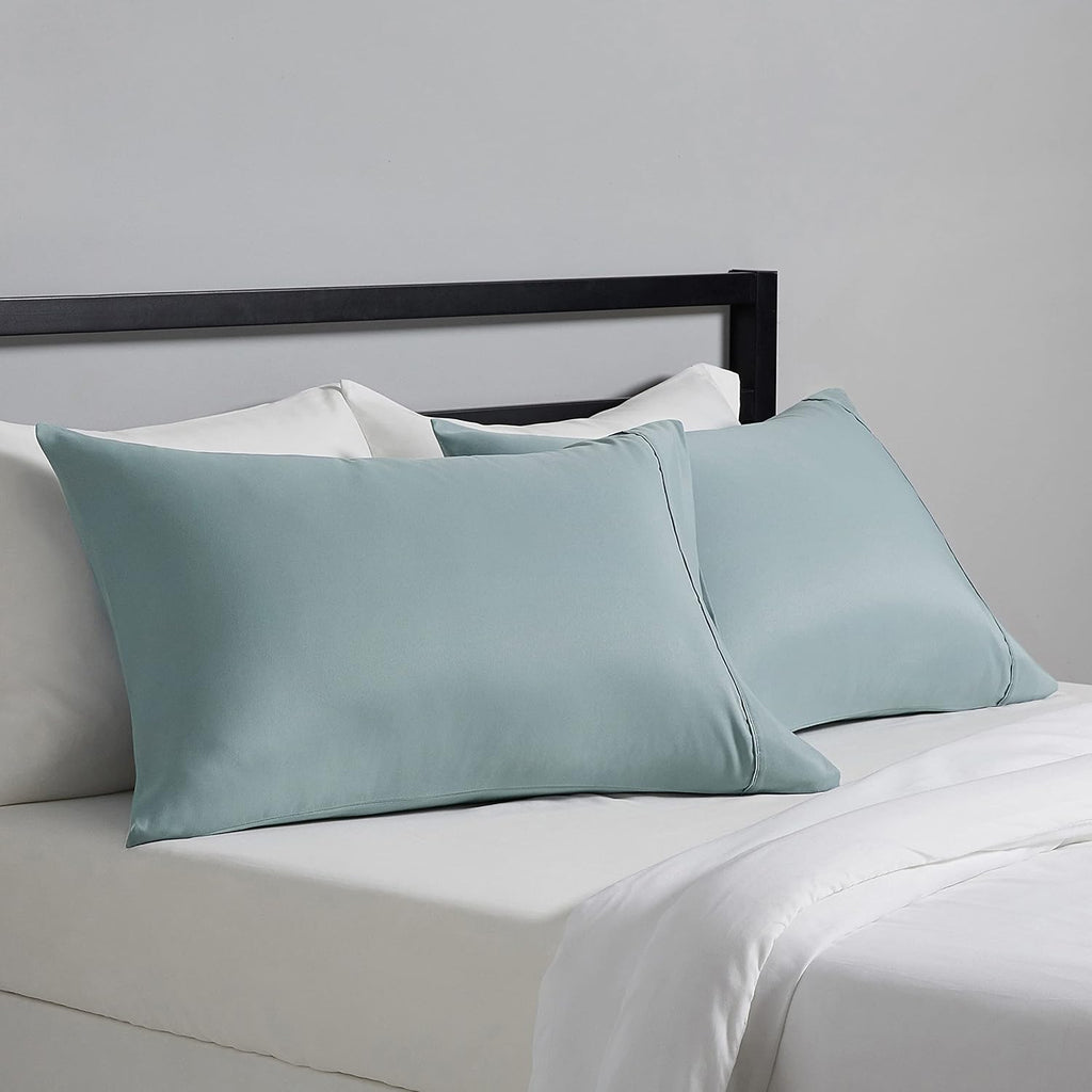 Amazon Basics Standard Pillowcases Set of 2 - Lightweight, Super Soft Easy Care Microfiber, Spa Blue, 30" L x 20" W, Pillows Not Included
