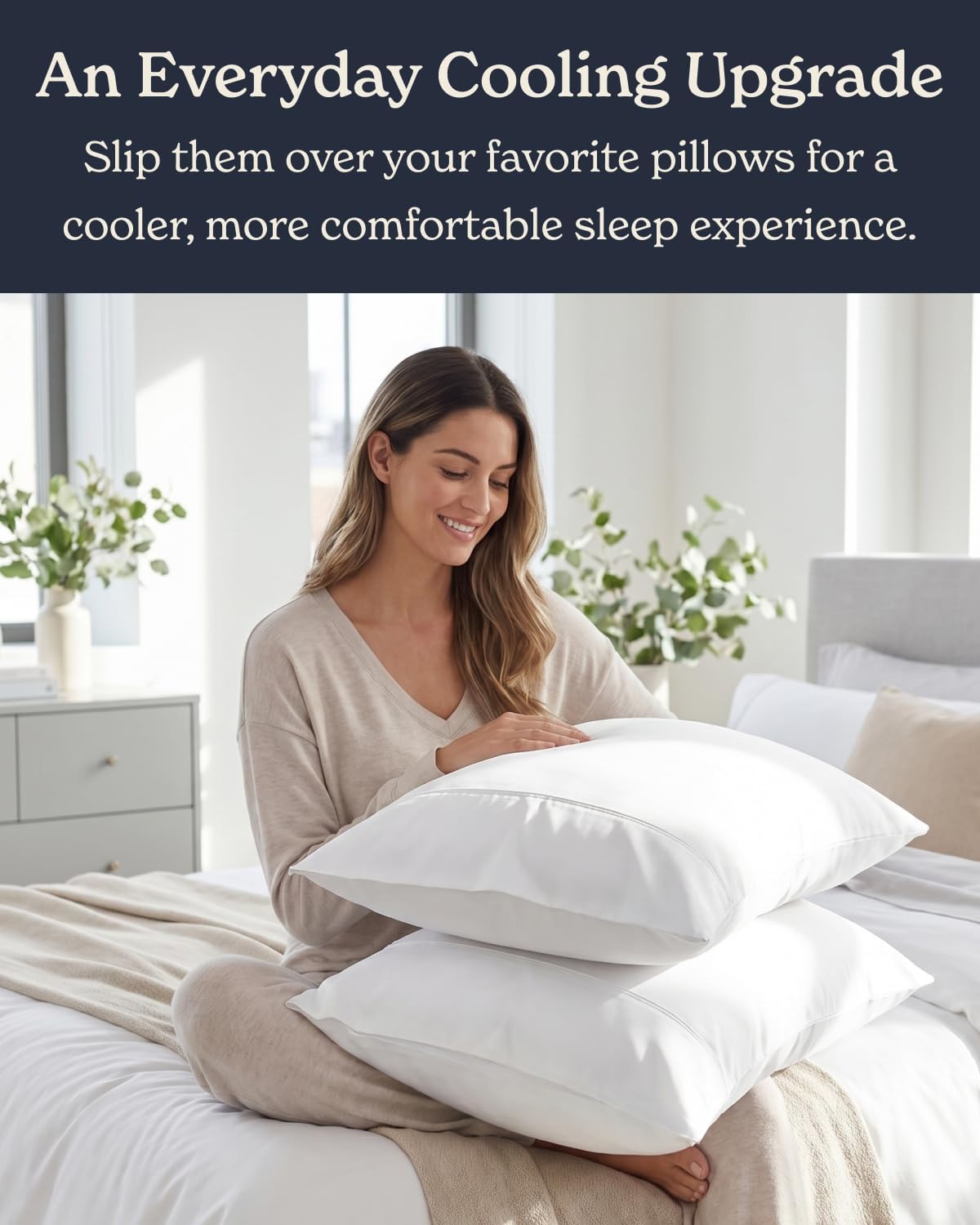 Beckham Hotel Collection Cooling Pillowcases for Hot Sleepers, King Size Set of 2, Cool Bedding, Envelope Closure, Silky Soft, Breathable, Moisture-Wicking, White