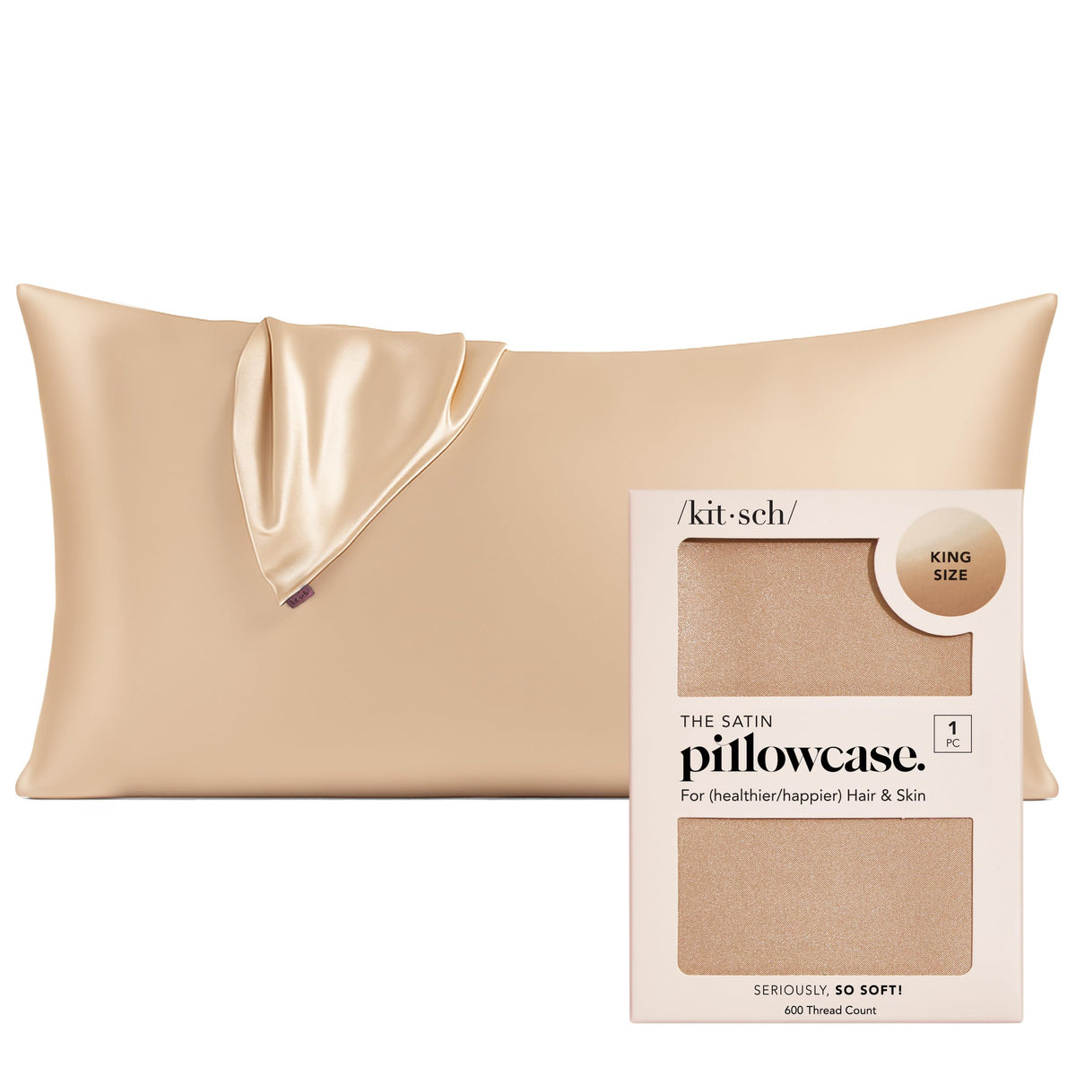 Kitsch Satin Pillowcase with Zipper - 2 pcs King Size, Ivory