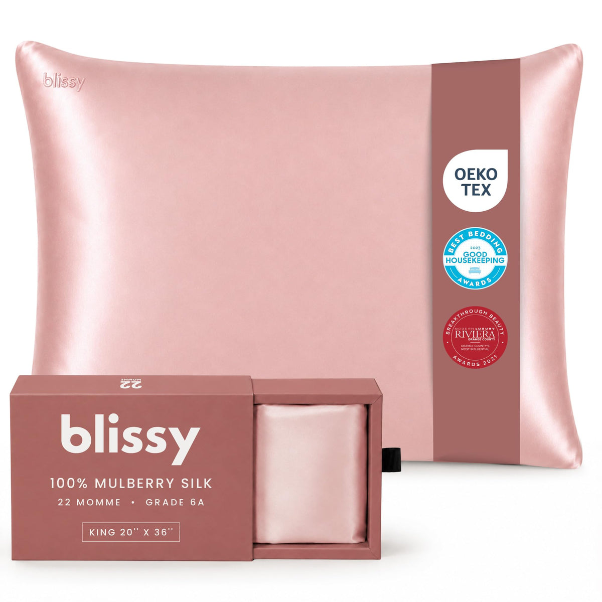 Blissy Silk Pillowcase - 100% Pure Mulberry Silk - 22 Momme 6A High-Grade Fibers - Silk Pillow Cover for Hair & Skin - Regular, Queen & King (Blissy White, Standard)