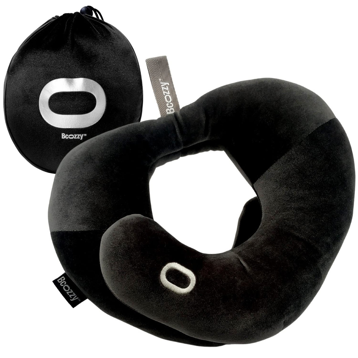 BCOZZY Travel Neck Pillow for Airplane – Patented Double Support for Head, Neck, and Chin. Best for Long Flights, Plane Sleeping, and Car Rides. Adjustable Size. Fully Washable. Carry Bag. Large, Navy