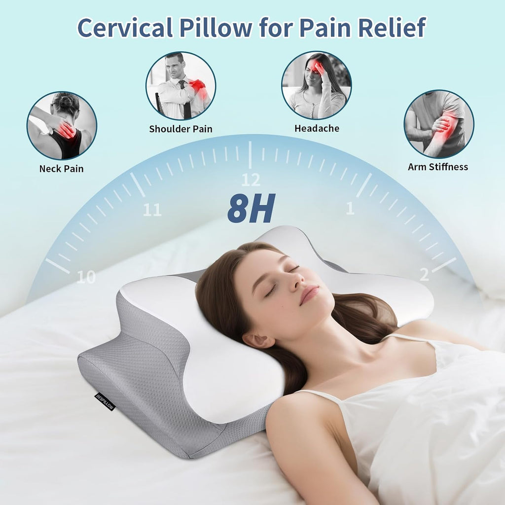 Cervical Neck Pillow for Pain Relief - Ergonomic Pillow Side Sleeper Pillow for Sleeping, Orthopedic Bed Pillow Neck Support Pillow, Contour Memory Foam Pillows for Side Back Sleepers