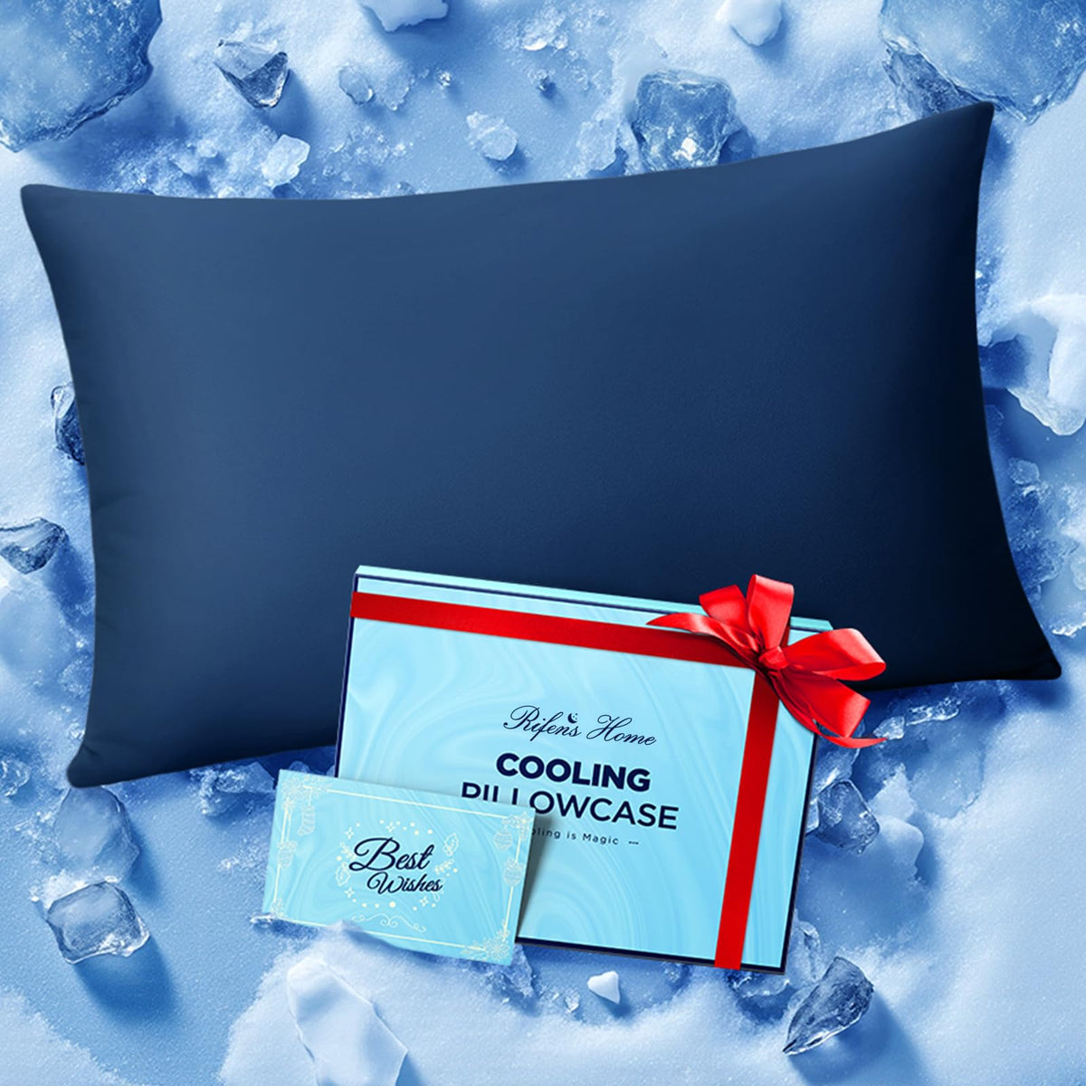 Ultra-Chill Cooling Pillowcase Set of 2 for Hot Sleepers, Softer Than Silk Pillow Cases for Protecting Hair & Skin, Breathable Bed Pillow Covers w/Zipper, Gifts for Women Men (Navy Blue, Standard)