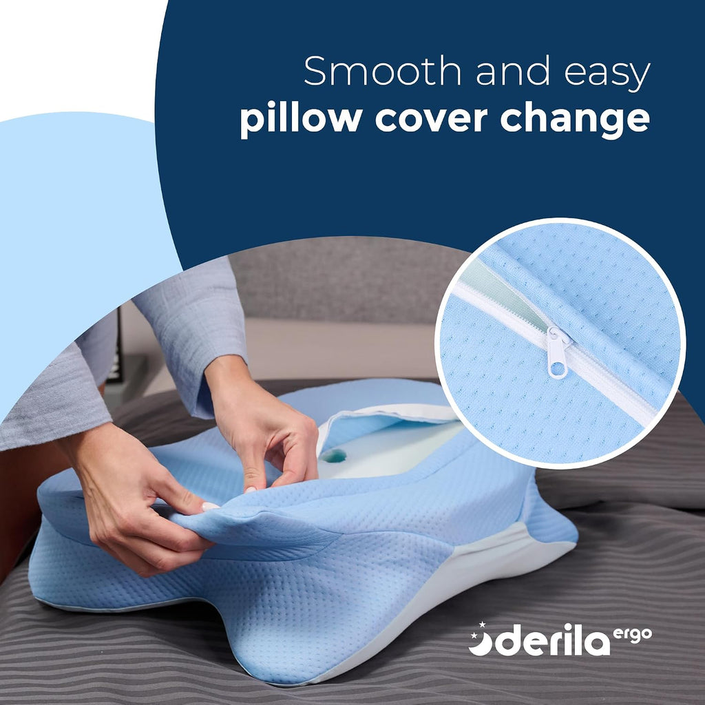 Derila Ergo Pillowcase Cervical Neck Pillow for Sleeping Pillow Case Contour Memory Foam Pillows for Back, Side Sleeper (Pillowcase - 21.25 x 14.17 x 4.72 in) Pillow Case only