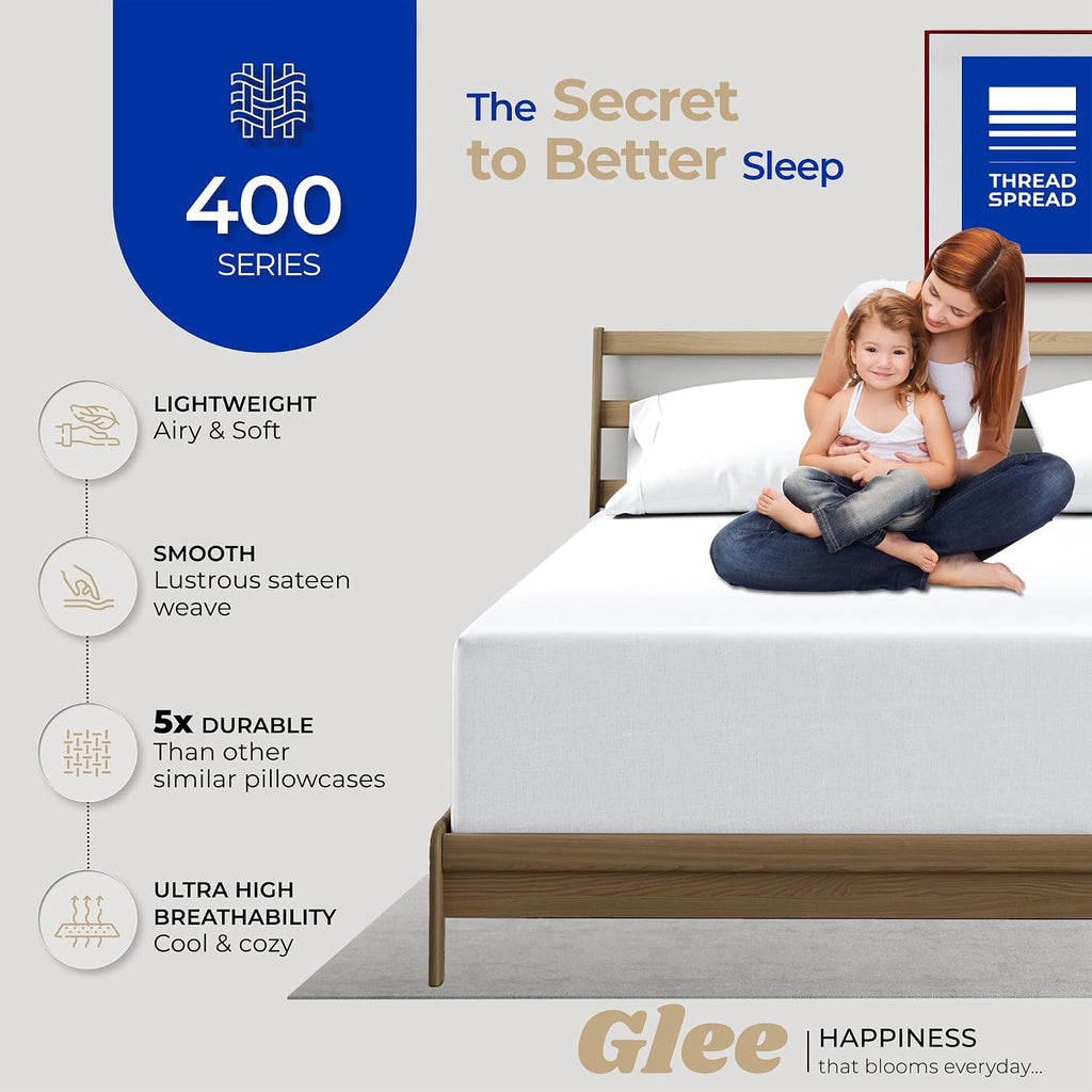 THREAD SPREAD 100% Cotton Pillow Cases Queen Size Set of 2 - Luxury 400 Thread Count Queen Pillow Cases (White), Soft Cooling Breathable Hotel Cotton Pillowcases, Fits Standard Pillows