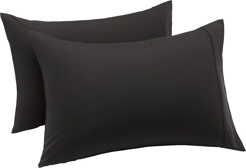 Amazon Basics Standard Pillowcases Set of 2 - Lightweight, Super Soft Easy Care Microfiber, Black, 30" L x 20" W, Pillows Not Included