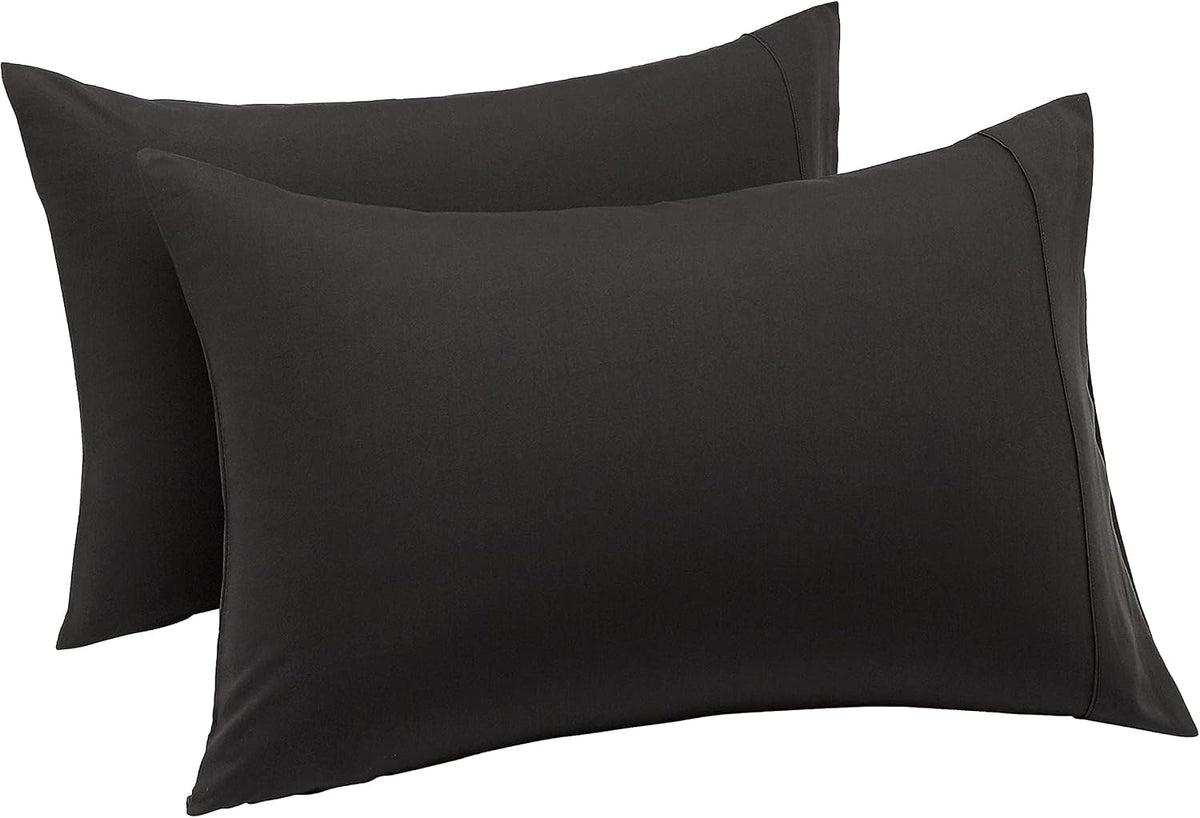 Amazon Basics Standard Pillowcases Set of 2 - Lightweight, Super Soft Easy Care Microfiber, Black, 30" L x 20" W, Pillows Not Included