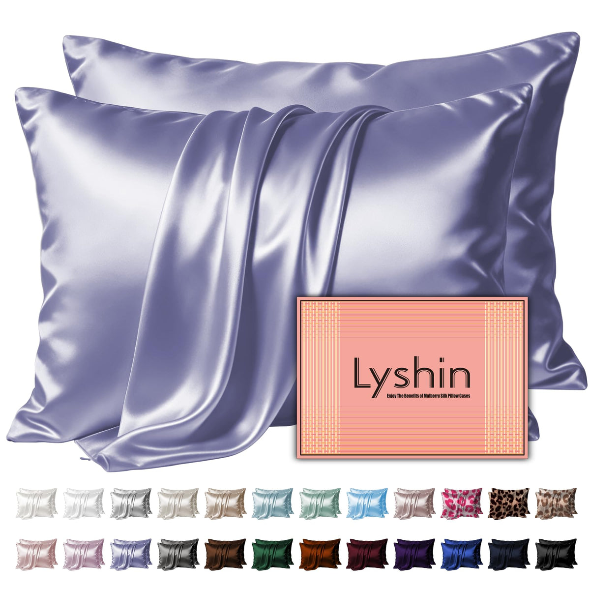 LYSHIN White Silk Pillow Cases Standard Size with Hidden Zipper