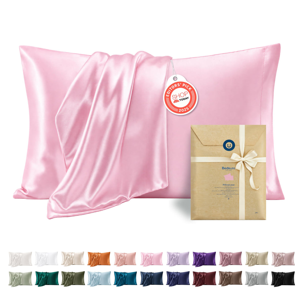 Bedsure Satin Pillowcase Standard Set of 2, Silky Pillow Cases, Beige