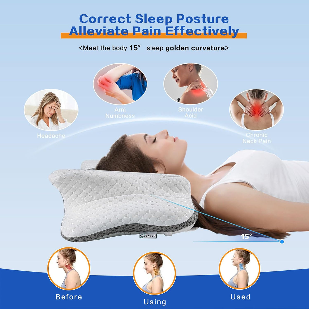 Pain Relief Cervical Pillow for Neck Support, Adjustable Ergonomic Pillow