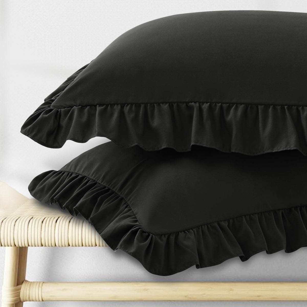 KKJIAF Ruffle Pillow Cases Standard Size Set of 2, White