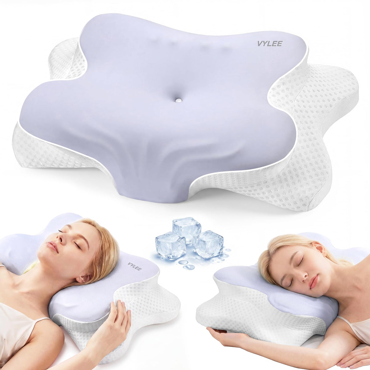 VYLEE Cervical Neck Pillow, Memory Foam Contour Pillow (Blue)