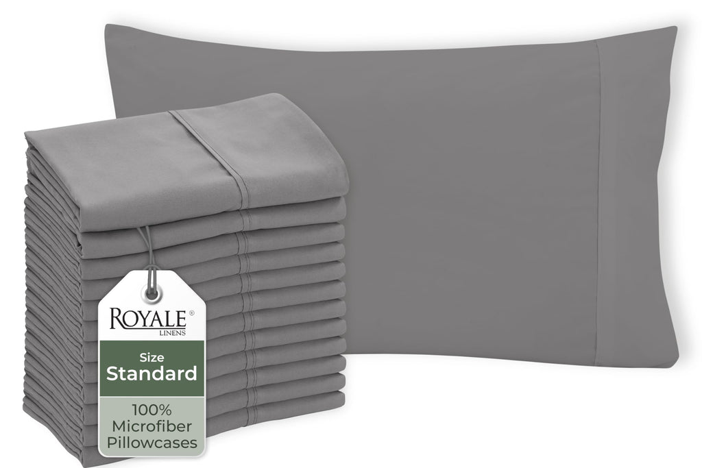 Royale Linens White Pillowcase Set of 12 - Queen 20"x30" Bed Pillow Cover - 1800 Brushed Microfiber - Wrinkle & Fade Resistant - Bulk Pillow Cases - Hotel Quality Pillowcase 12 Pack (Queen, White)