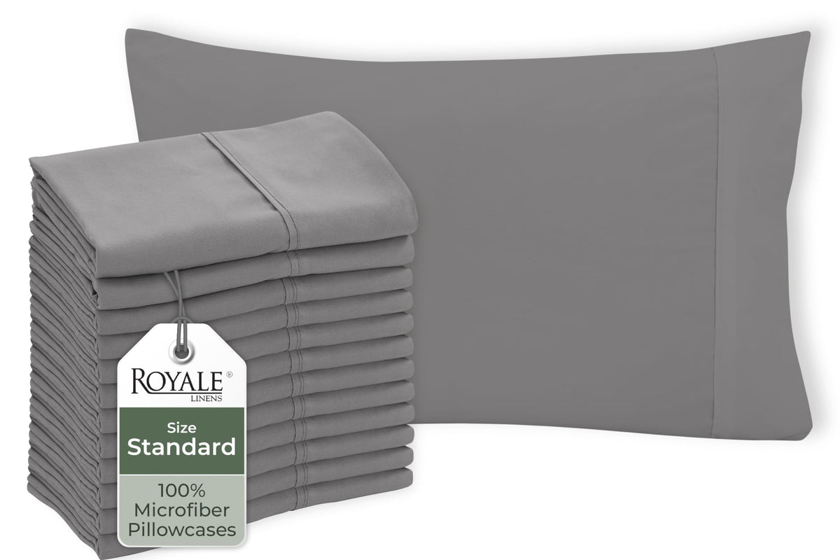 Royale Linens White Pillowcase Set of 12 - Queen 20"x30" Bed Pillow Cover - 1800 Brushed Microfiber - Wrinkle & Fade Resistant - Bulk Pillow Cases - Hotel Quality Pillowcase 12 Pack (Queen, White)