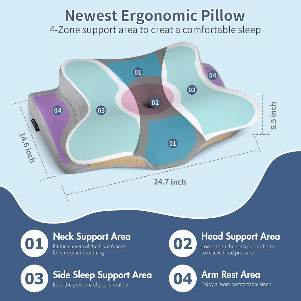 Cervical Neck Pillow for Pain Relief - Ergonomic Pillow Side Sleeper Pillow for Sleeping, Orthopedic Bed Pillow Neck Support Pillow, Contour Memory Foam Pillows for Side Back Sleepers