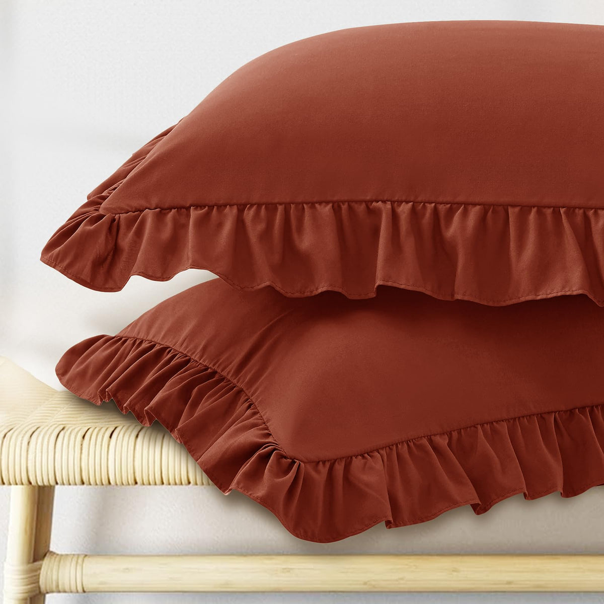 KKJIAF Ruffle Pillow Cases Standard Size Set of 2, White