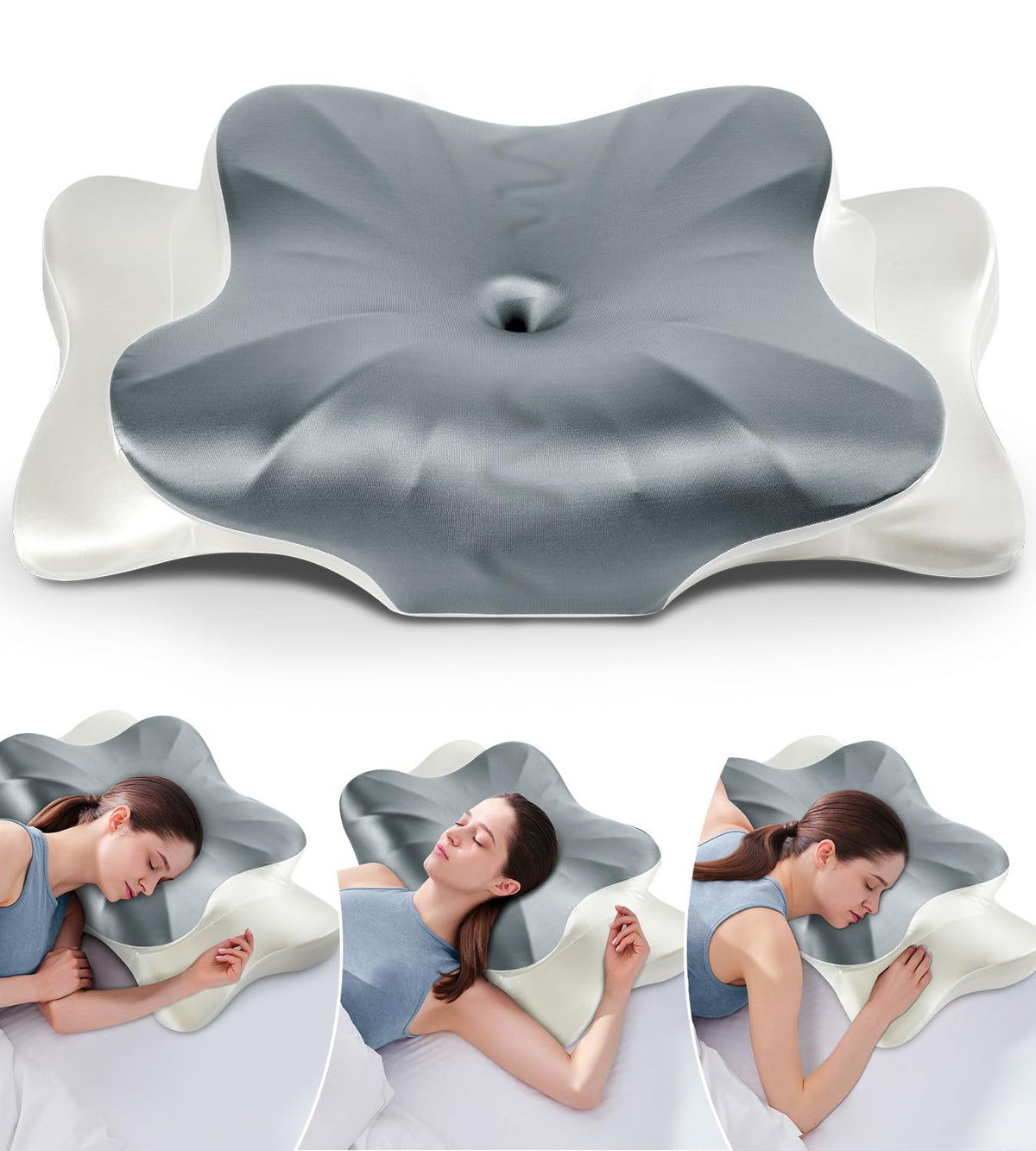 DONAMA Cervical Pillow for Neck and Shoulder Pain Relief, Cooling Contour Memory Foam Pillow, Dual-Height Ergonomic Neck Support Pillow for Side Back Stomach Sleepers with Removable Pillowcase