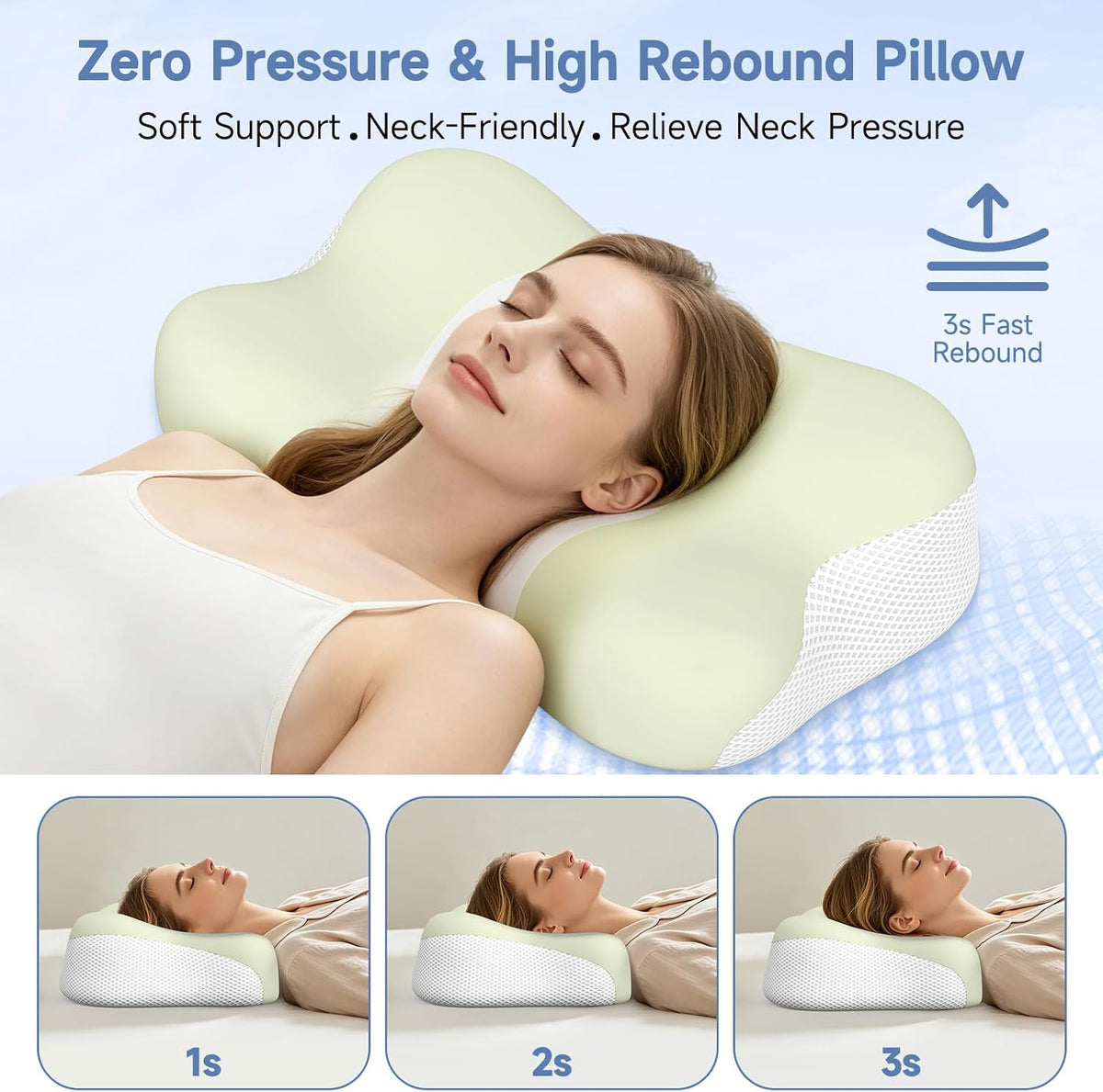 Cervical Neck Pillow Memory Foam Ergonomic Single-Sided High-Low (Green)