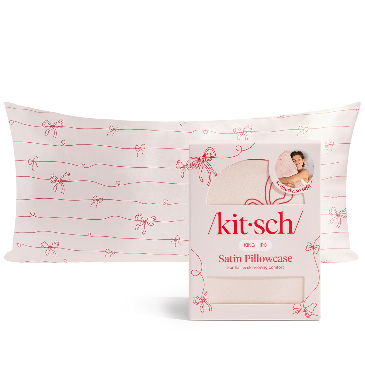 Kitsch Satin Pillowcase with Zipper - 2 pcs King Size, Ivory