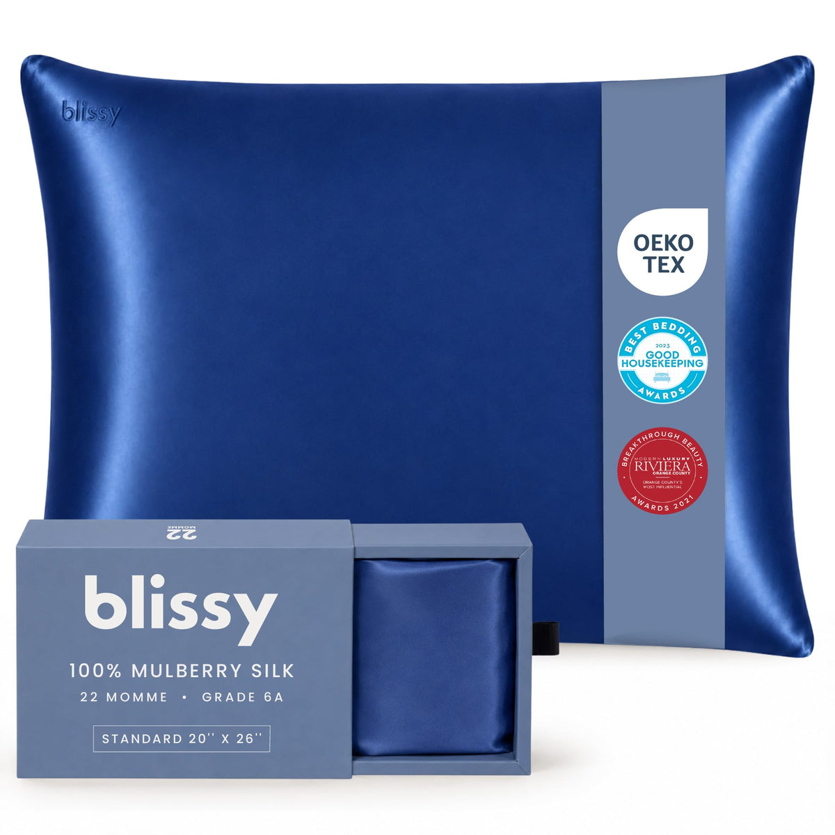 Blissy Silk Pillowcase - 100% Pure Mulberry Silk - 22 Momme 6A High-Grade Fibers - Silk Pillow Cover for Hair & Skin - Regular, Queen & King (Blissy White, Standard)