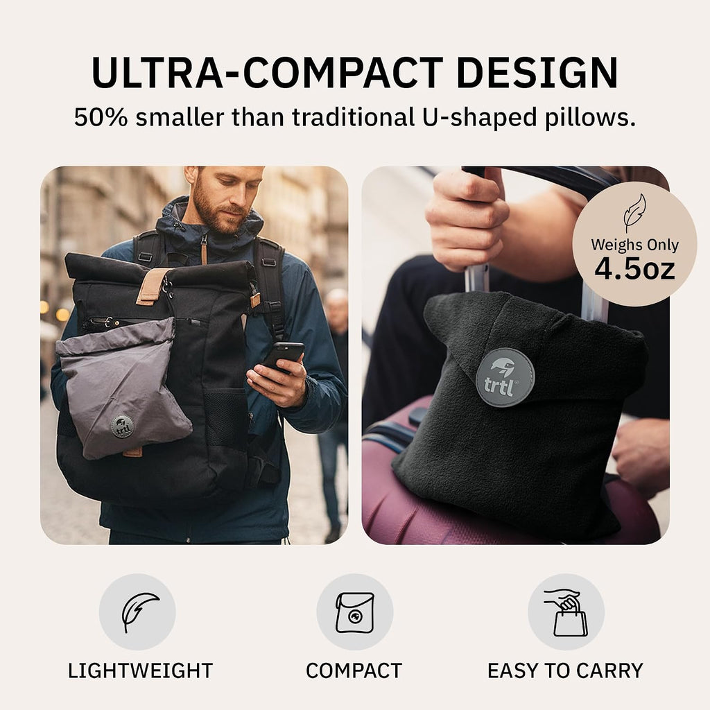 Trtl Pillow - Scientifically Proven Neck Support Travel Pillow for Airplanes - Lightweight and Machine Washable - Ergonomic Design for Traveling on Cars and Trains - Black