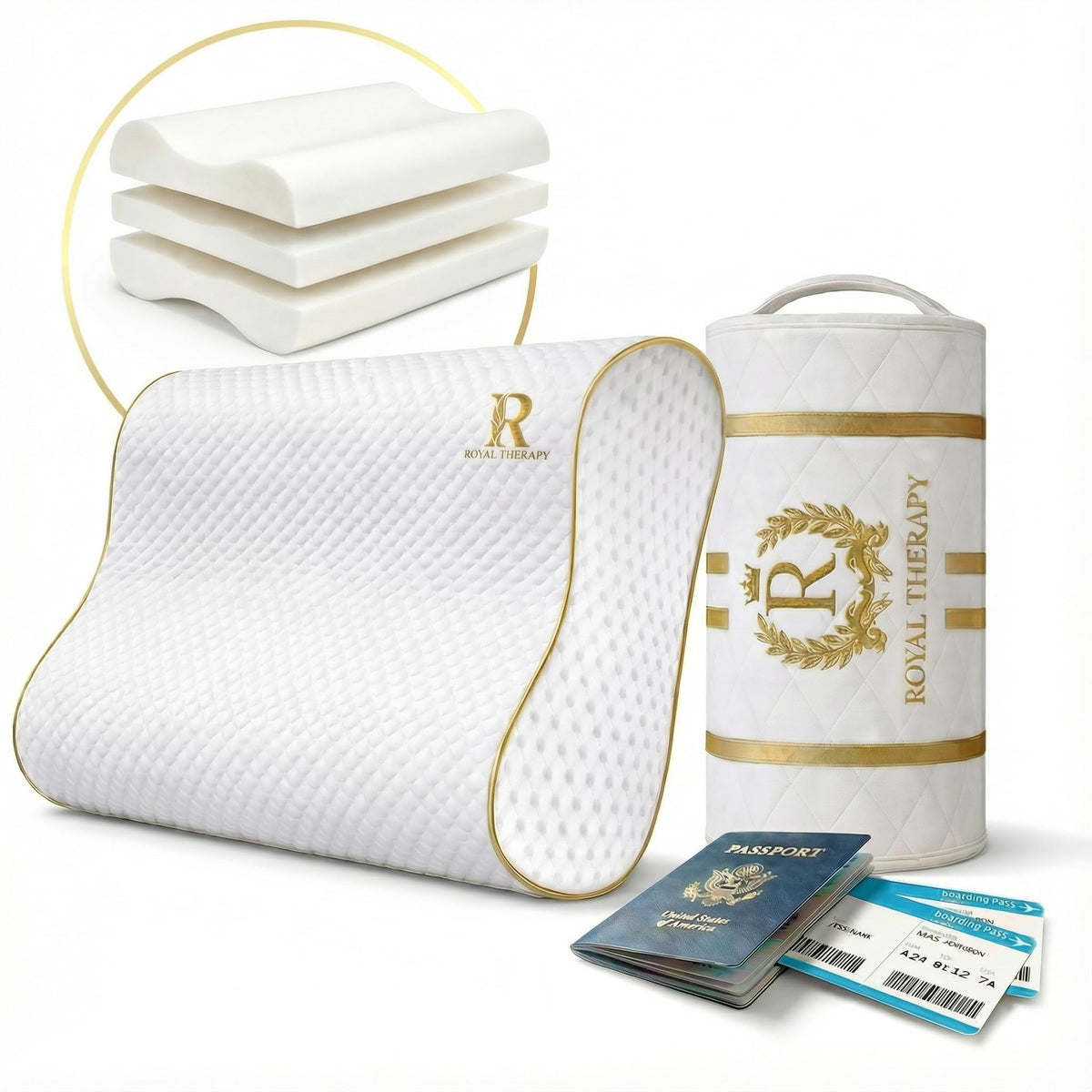 Royal Therapy Memory Foam Pillow, Queen Neck Pain Relief, Contour Cervical Pillow, for Neck and Shoulder Pain, Side, Back and Stomach Sleeper, 24x14x5 inches