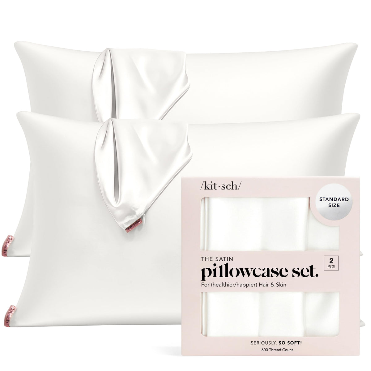 Kitsch Satin Pillowcase with Zipper - 2 pcs King Size, Ivory
