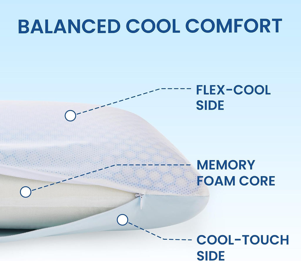 Memory Foam Bed Pillow with Dual Cooling Surfaces and Contouring Support