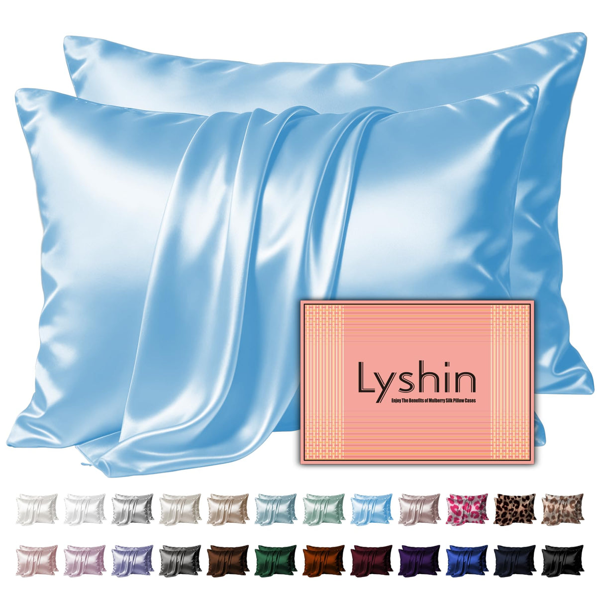 LYSHIN White Silk Pillow Cases Standard Size with Hidden Zipper
