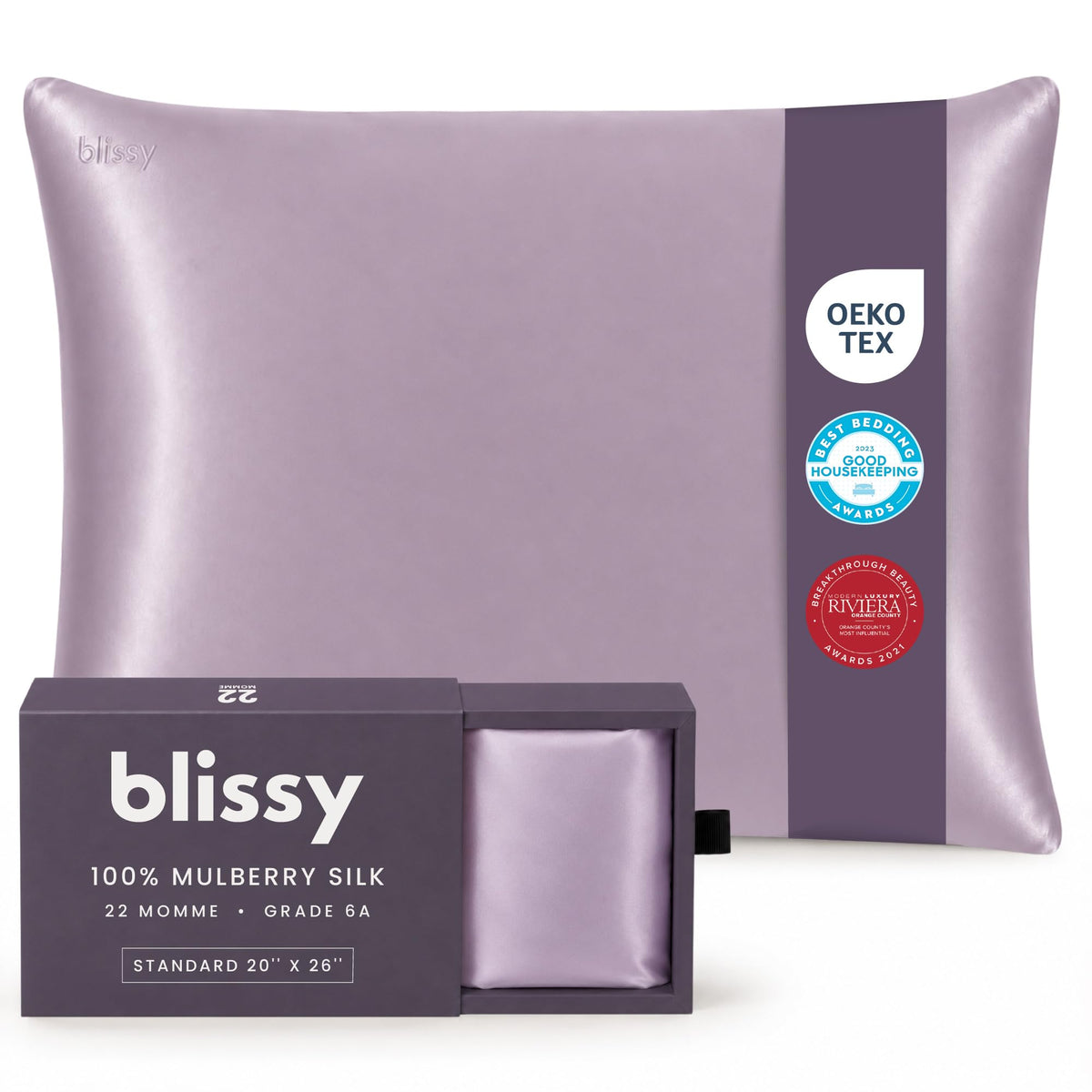 Blissy Silk Pillowcase - 100% Pure Mulberry Silk - 22 Momme 6A High-Grade Fibers - Silk Pillow Cover for Hair & Skin - Regular, Queen & King (Blissy White, Standard)