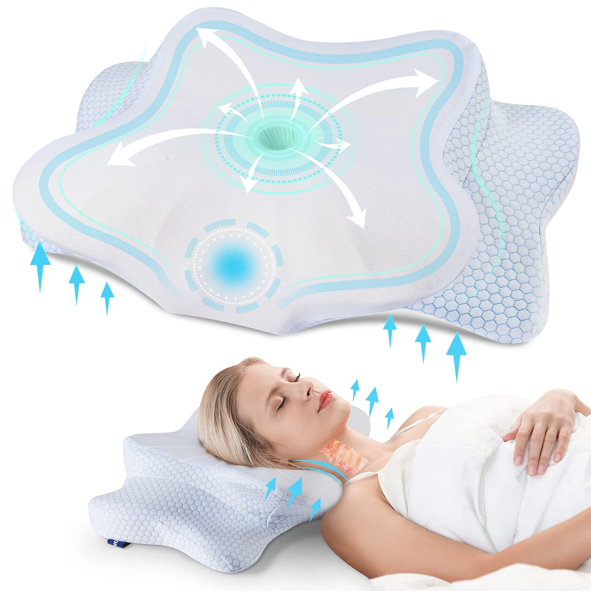 DONAMA Cervical Pillow for Neck and Shoulder Pain Relief, Cooling Contour Memory Foam Pillow, Dual-Height Ergonomic Neck Support Pillow for Side Back Stomach Sleepers with Removable Pillowcase