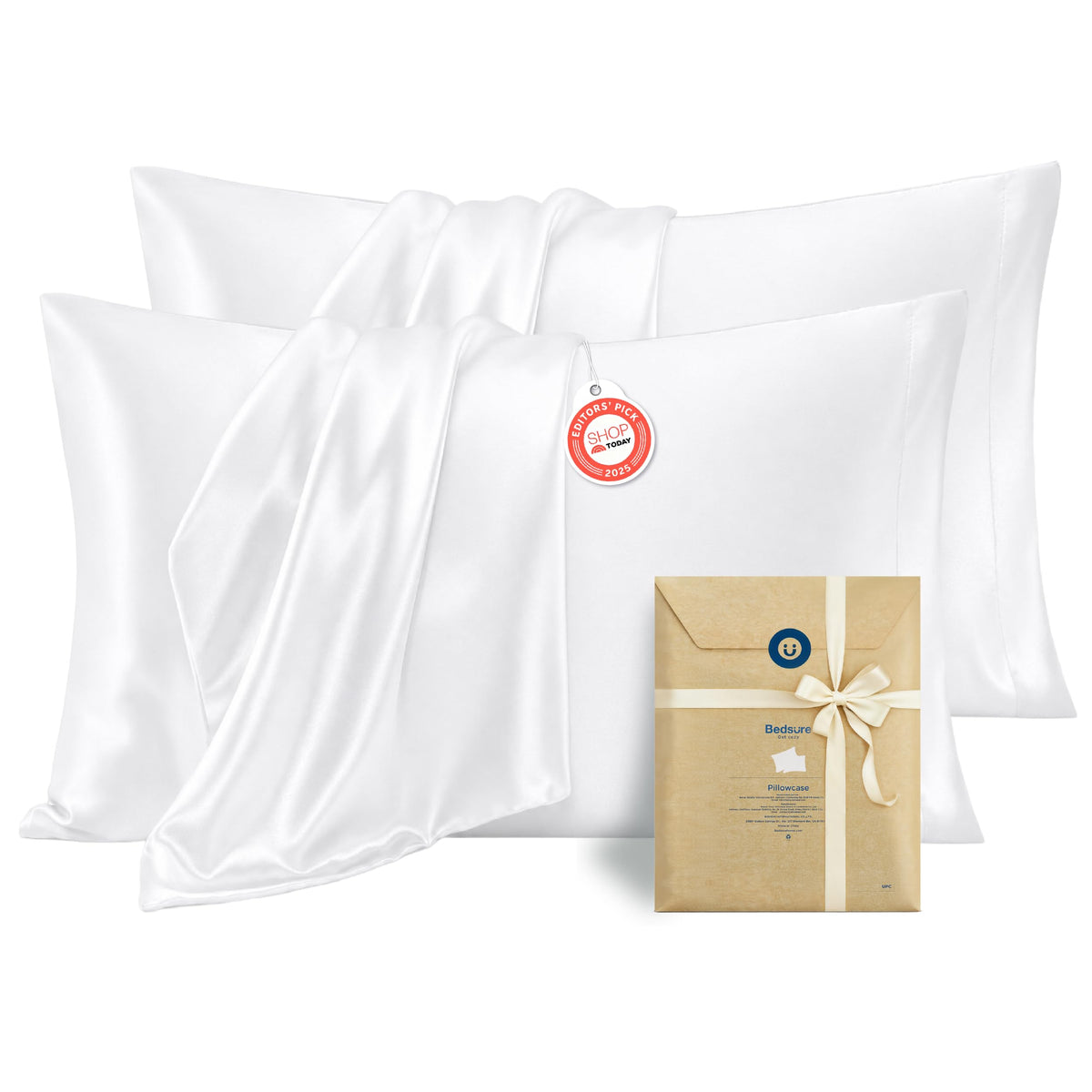 Bedsure Satin Pillowcase Standard Set of 2, Silky Pillow Cases, Beige