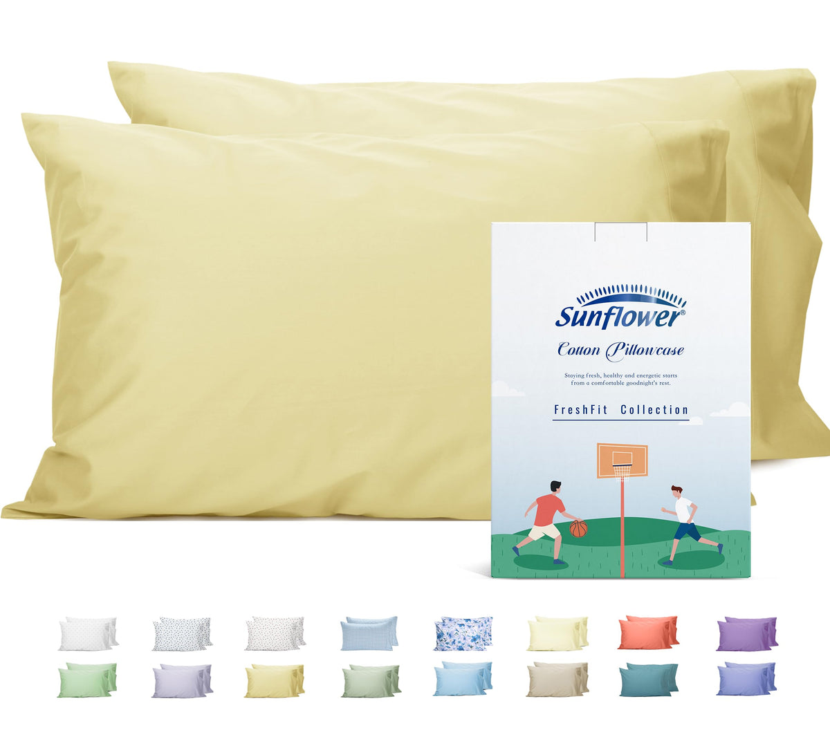 Sunflower Queen Pillowcases Set of 2, 100% Cotton Pillow Case, Bright White