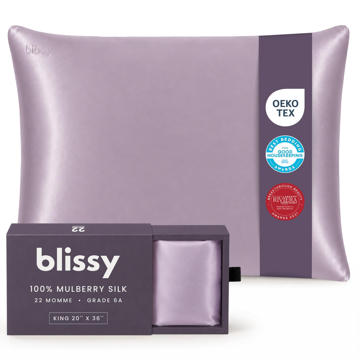 Blissy Silk Pillowcase - 100% Pure Mulberry Silk - 22 Momme 6A High-Grade Fibers - Silk Pillow Cover for Hair & Skin - Regular, Queen & King (Blissy White, Standard)