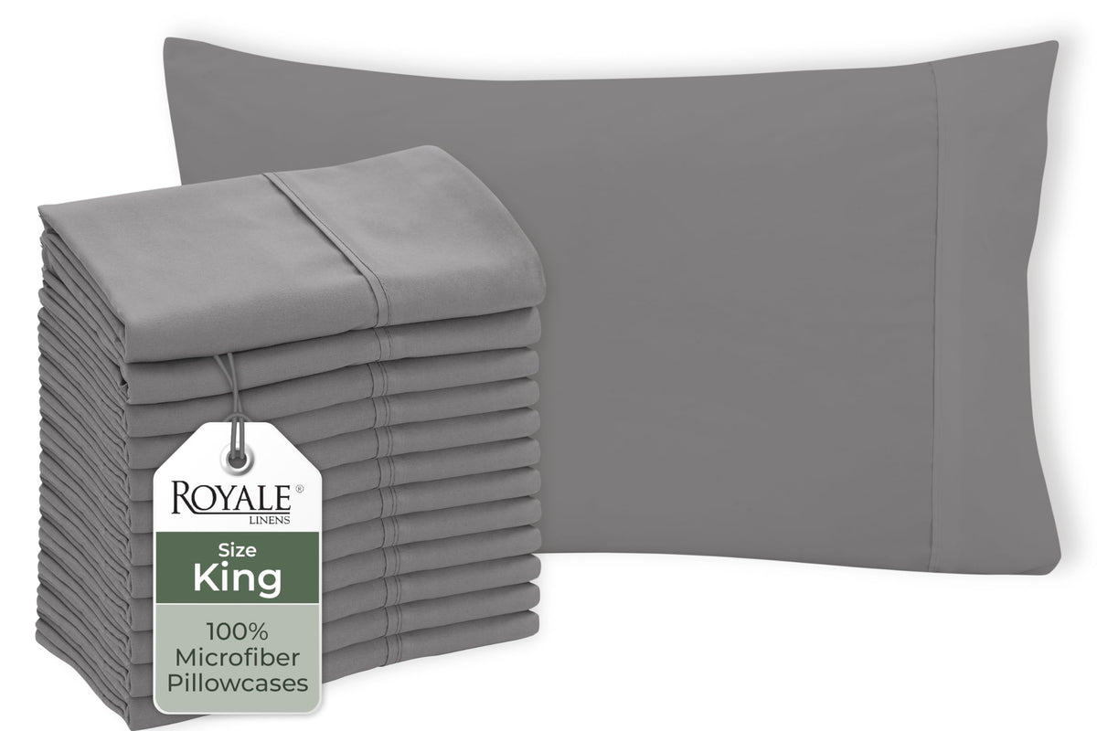 Royale Linens White Pillowcase Set of 12 - Queen 20"x30" Bed Pillow Cover - 1800 Brushed Microfiber - Wrinkle & Fade Resistant - Bulk Pillow Cases - Hotel Quality Pillowcase 12 Pack (Queen, White)