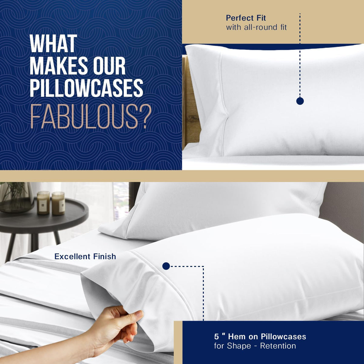 TEXAS LINEN CO. Luxury Egyptian Cotton King White Pillow Cases Set of 2-1000 Series Lonestar Lovin' Collection Pillowcases for Sleeping, Cooling Pillow Cover, Extra Long Staple Hotel Pillowcases