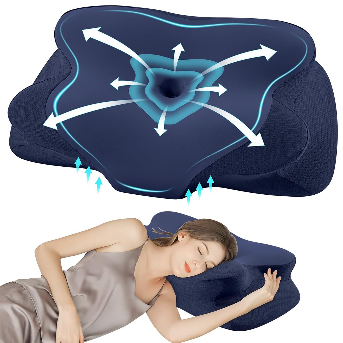 DONAMA Cervical Pillow for Neck and Shoulder Pain Relief, Cooling Contour Memory Foam Pillow, Dual-Height Ergonomic Neck Support Pillow for Side Back Stomach Sleepers with Removable Pillowcase