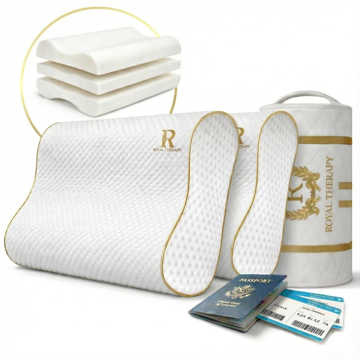 Royal Therapy Memory Foam Pillow, Queen Neck Pain Relief, Contour Cervical Pillow, for Neck and Shoulder Pain, Side, Back and Stomach Sleeper, 24x14x5 inches